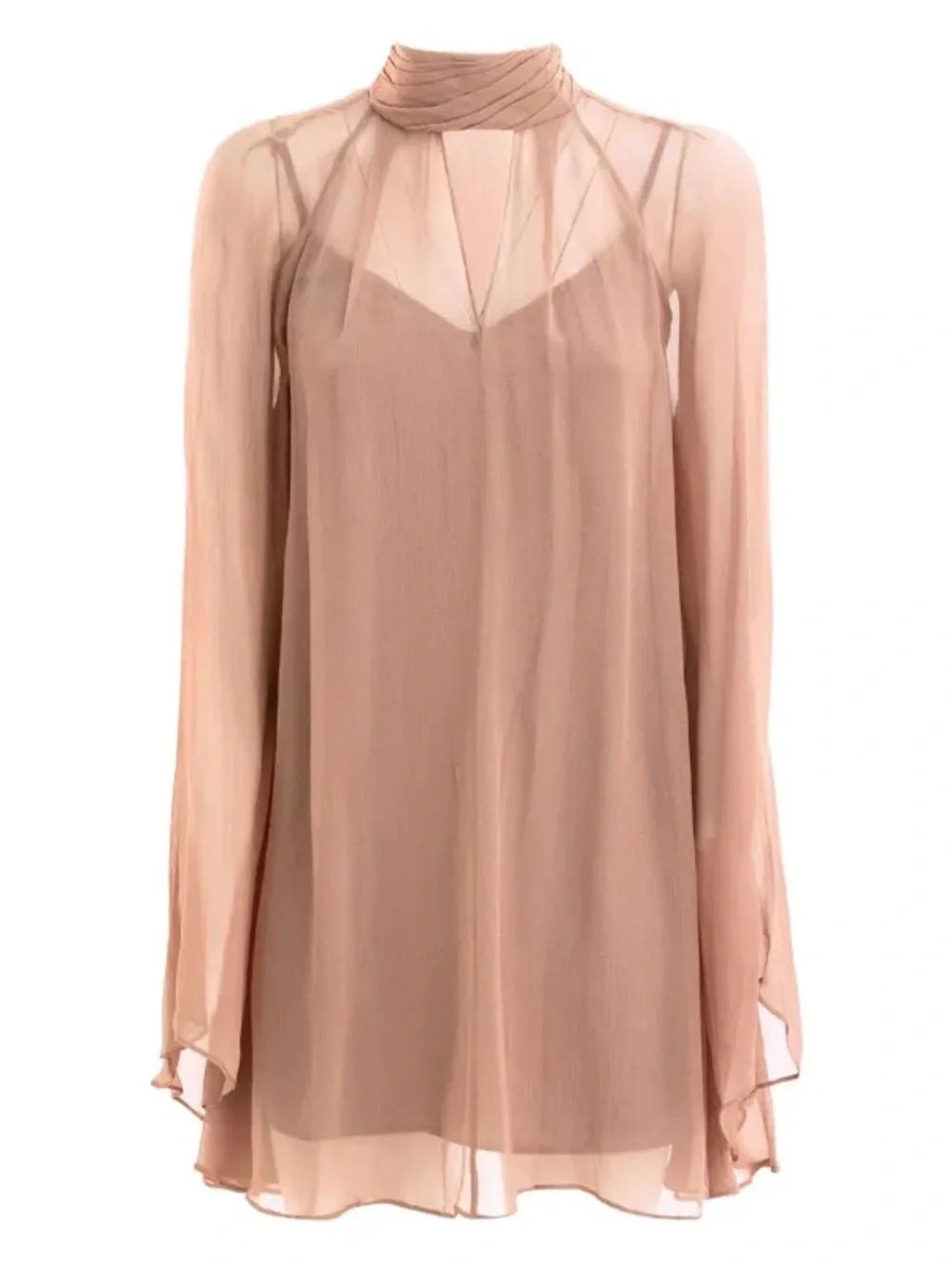 STAUD Esther Mini Dress Taupe XS NWT Sheer Keyhole Chiffon - Picture 7 of 12